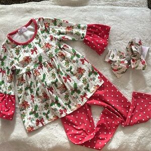 Toddler Christmas Pants Set with bow
